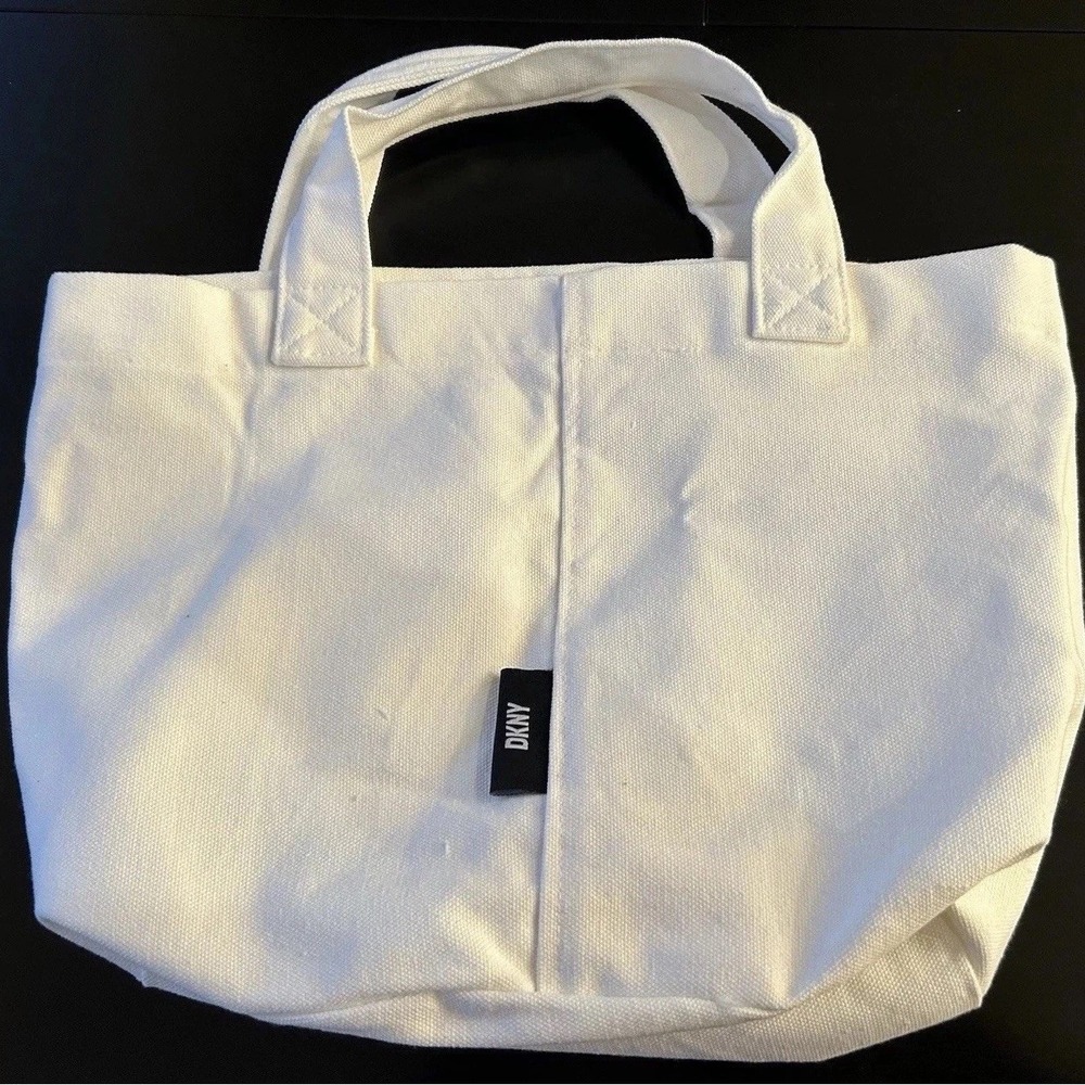 New DKNY Reusable Fabric Tote White Feels Like Denim Black DKNY Tag